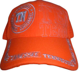 Tennessee TN Ball Cap, Orange Mesh, White Embroidery, Snapback Trucker Hat